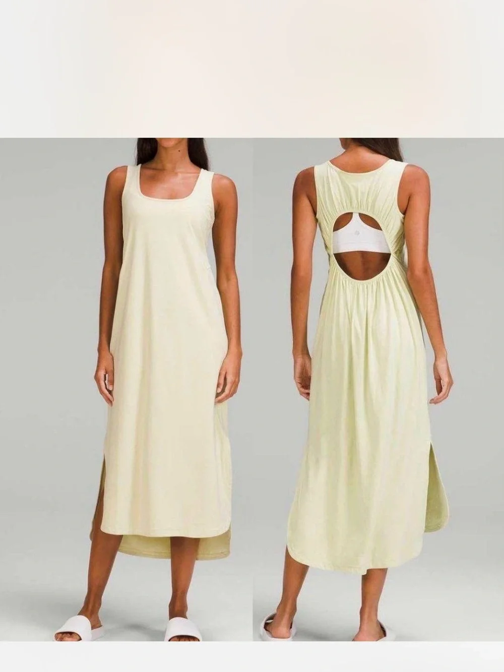 Lululemon Pima Cotton Open-back Midi Dress in Pale Yellow